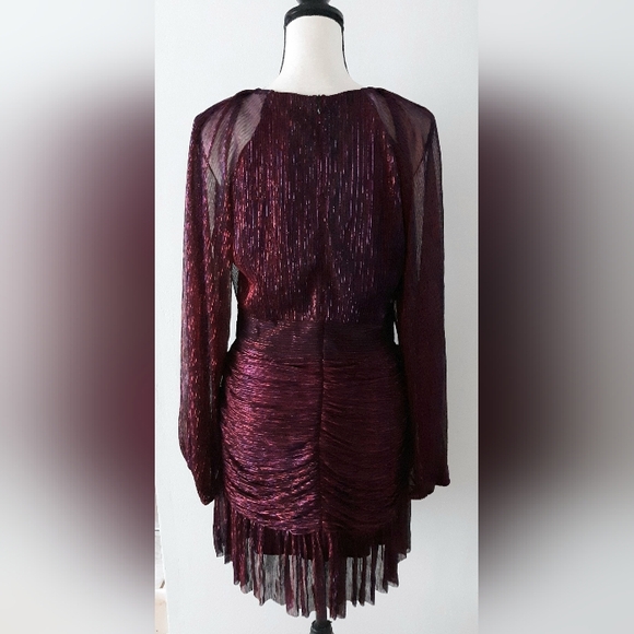 Aqua Metallic Pleated Mini Dress NWT - Picture 7 of 11